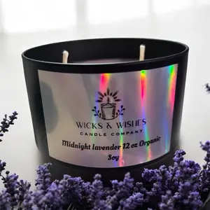 Wicks & Wishes Candle Company Midnight Lavender 12 oz Organic Soy Hand Poured Candle for Relaxation and Ambiance
