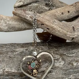 heart shaped silver plated Evening Star spoon pendant with cute highland cow charm