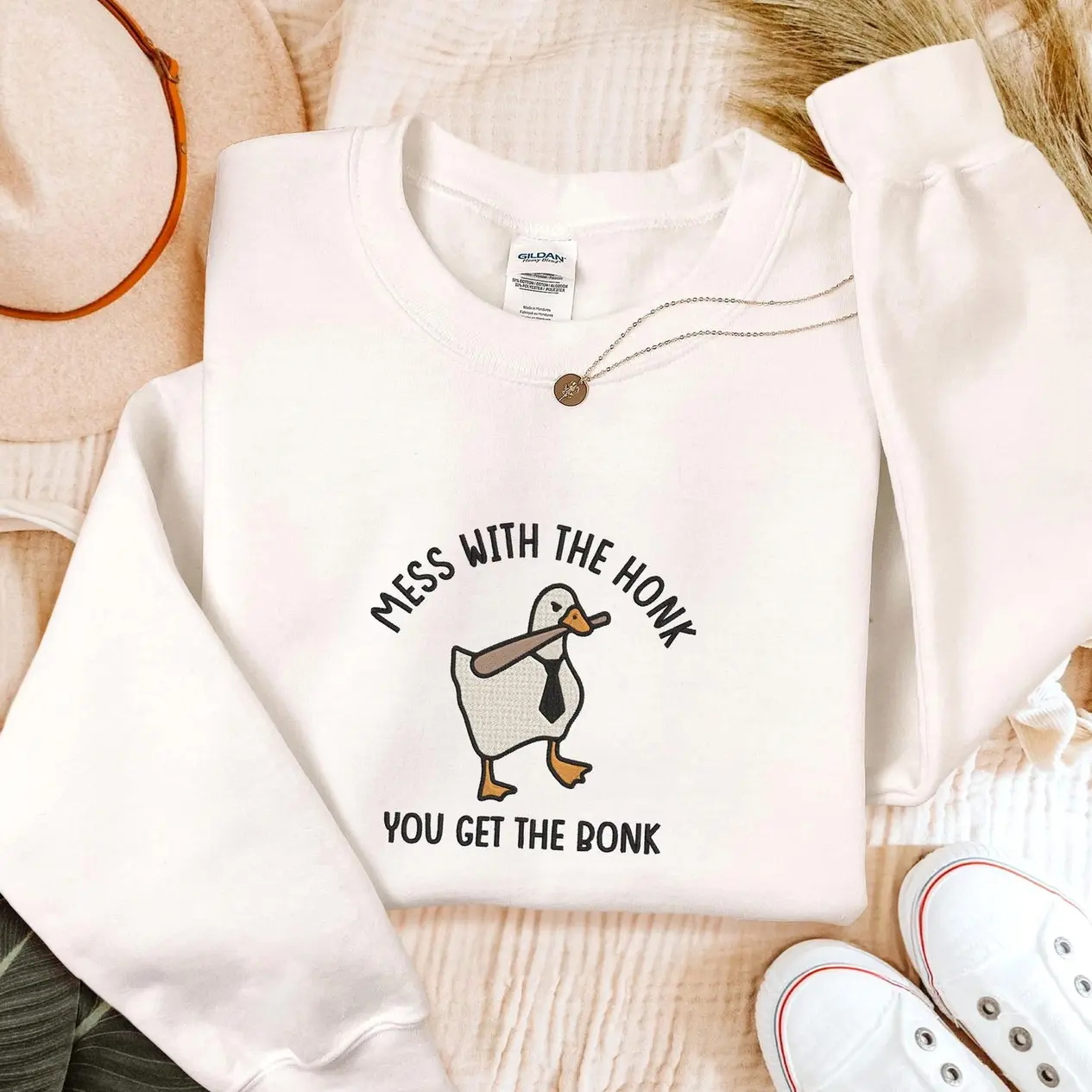 Mess With The Honk You Get The Bonk Embroidered T-shirt/ Sweatshirt/ Hoodie, Y2K Style Embroidered Crewneck, Unisex Tee, Funny Clothing, Gifts For Her