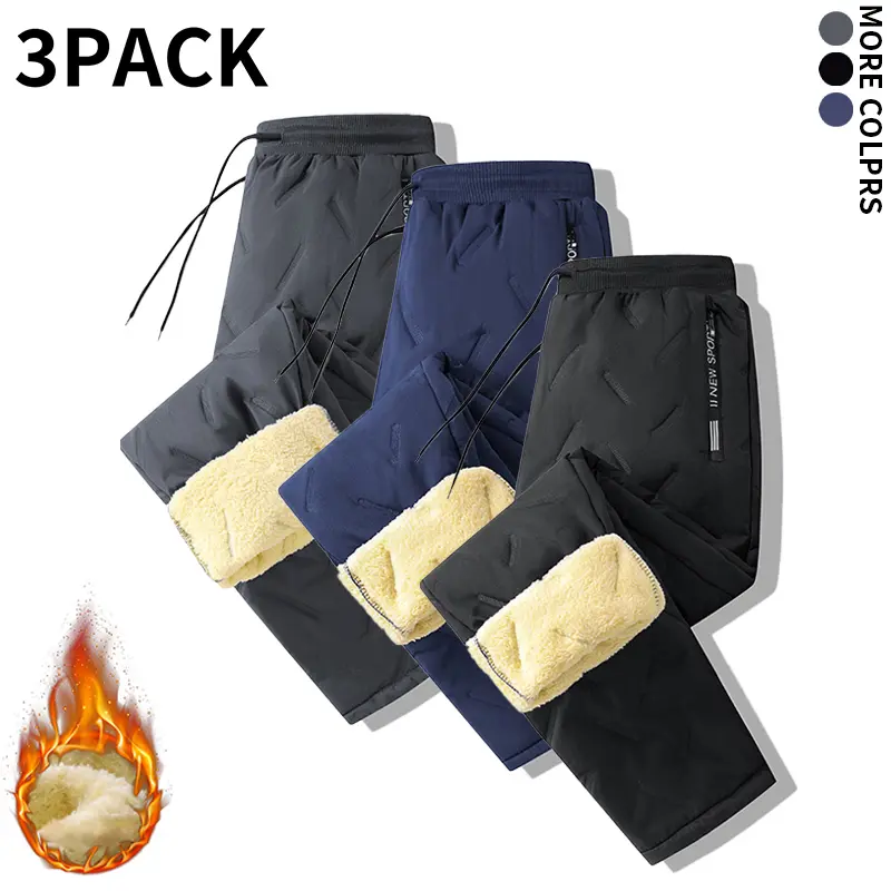 Men’s 3‑Pack Fleece‑Lined Winter Sweatpants, Straight‑Leg Warm Thermal Pants, Cold‑Weather Essential for Teen Boys, Outdoor Workers & Men with a casual lifestyle, Perfect for hiking, jogging, daily commuting & relaxing at home