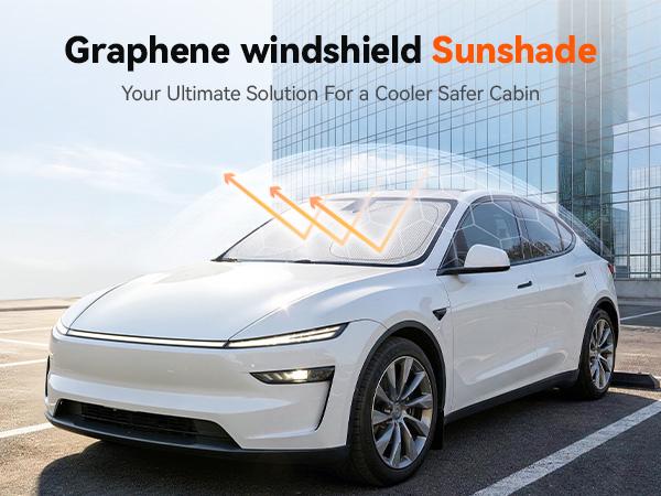 WOLFBOX Graphene Car Windshield Sun Shade with Ice Silk Technology Advanced Heat Dissipation Fabric, Blocks 99% UV & Infrared Rays, Foldable Front Window Sunshade