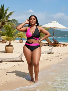 Plus Size Black & Pink Colorblock Bikini | Flattering & Confident Fit