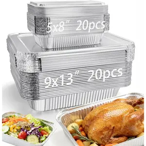 ® 40pc Disposable Aluminum Pans With Lids, 9x13 (20pc) And 8.2x5.7 Square (20pc) Combo Set, Disposable Baking and Cake Pan.(40)