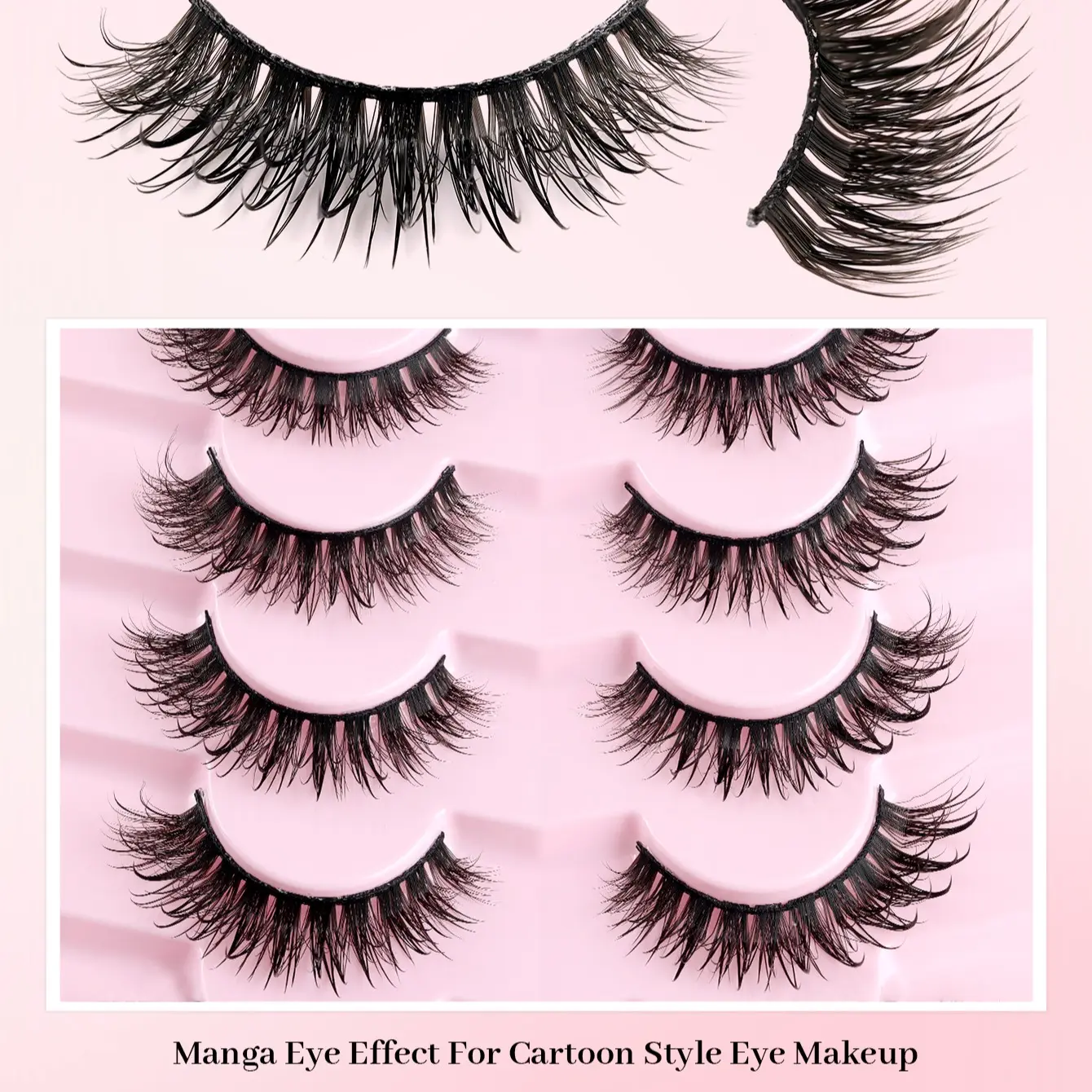 7 Pairs Cartoon Eyelashes, Wet Look Natural Look Daily, Wispy Fluffy Manga Lashes, Anime False Eyelashes, Soft Lightweight Faux Mink Lashes, Fashion Thick Extension Set, Fluffy Cluster Lashes, Makeup
