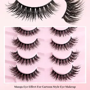 7 Pairs Cartoon Eyelashes, Wet Look Natural Look, Wispy Fluffy Manga Lashes, Anime False Eyelashes, Soft Lightweight Faux Mink Lashes, Fashion Thick Extension Set, Makeup
