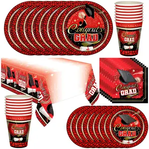 Red Graduation Party Tableware Deluxe Set for 16 Guests