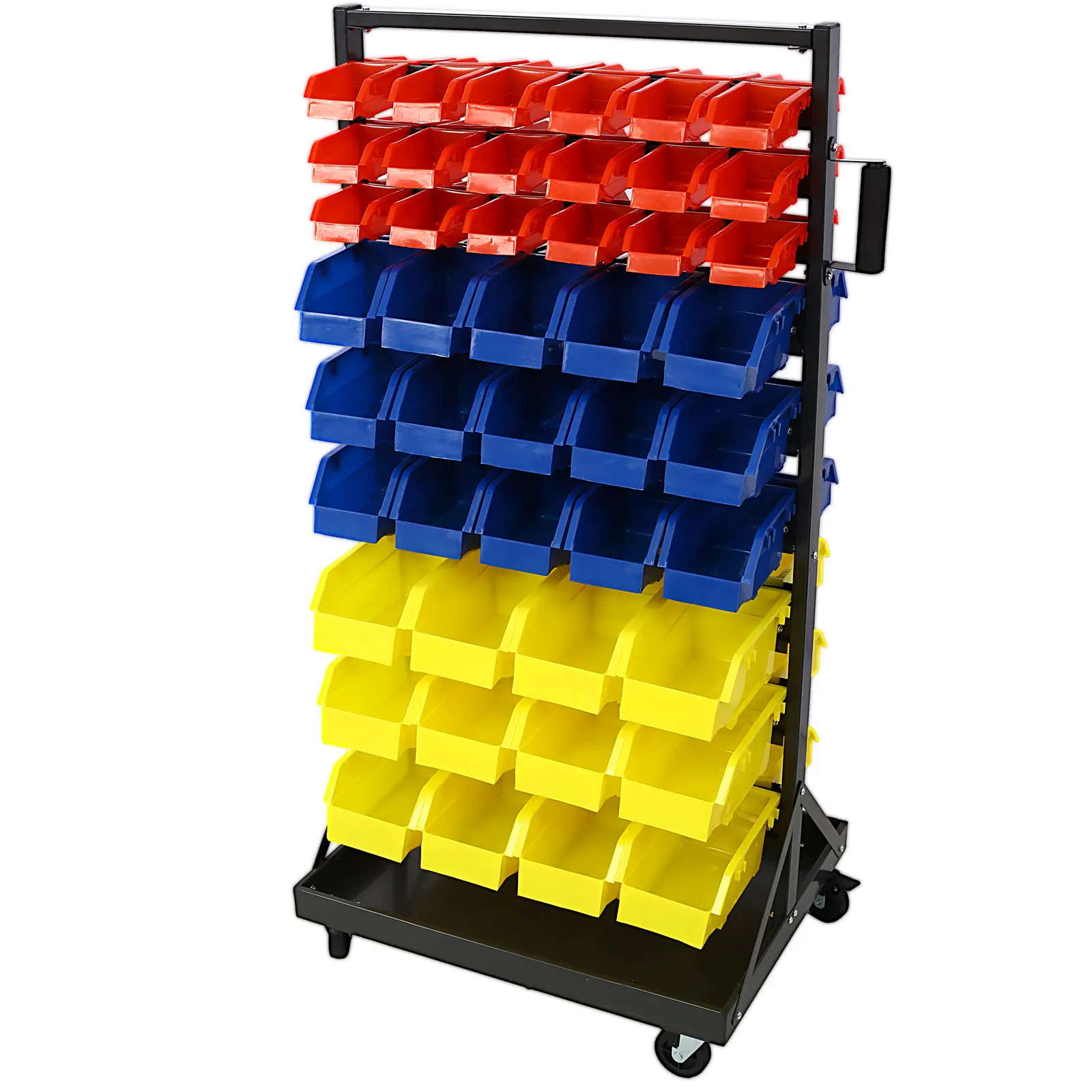 60/90 Parts Bin Shelving Storage Organizer with Locking Wheels for Shop Garage and Home Heavy-Duty Polypropylene Bins Double-Sided SpaceSaving
