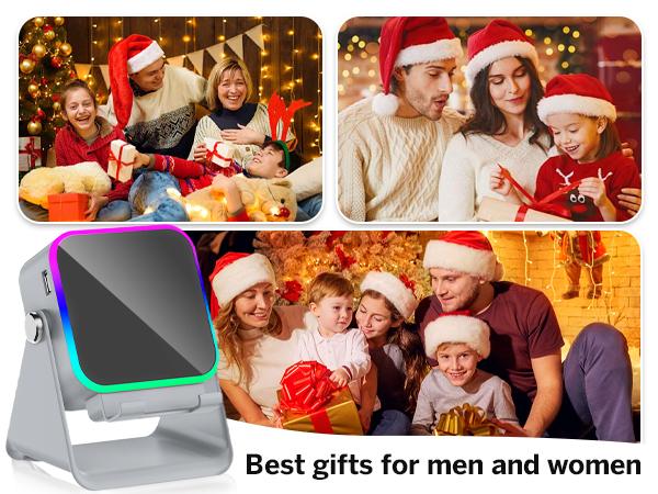 [SummerWins] 5-in-1 Wireless Induction Audio & Bluetooth Speaker with Phone Holder, 3500mAh Rechargeable Emergency Power Bank, 8 RGB Ambient Light, 360° Adjustable Mobile Tablet Stand– Gifts for Friends, Family