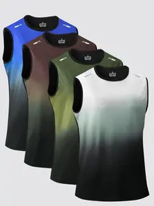 Men's Sporty Fitted Tank Tops Set, 3/4/5 Pieces, Ombre Pattern, All-Season Wear, Comfortable & Stylish Activewear