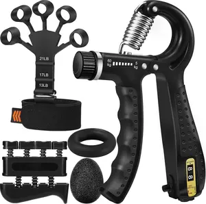 5 PCS Grip Strength Trainer Kit, Hand Gripper Strengthener, Forearm Strengthener, Finger Strengthener, Finger Exerciser, Stress Relief Ball, Forearm Workout Ring for Muscle Building and Injury Recover