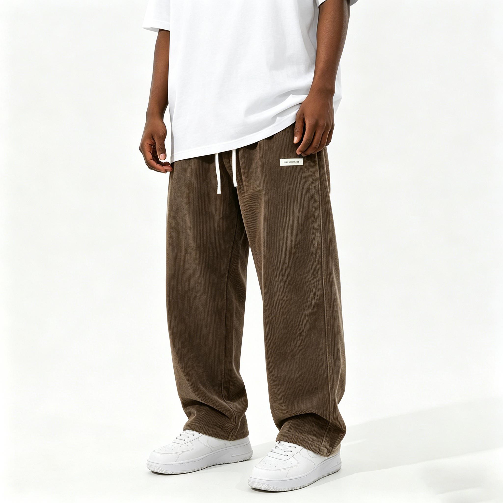 Men’s retro corduroy casual pants, loose straight cut, breathable fabric, new for spring/autumn