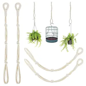 4 Pieces Macrame Beige Plant Hanger Extender Rope Plant Hanging Basket Extender Large Hanging Plant Pot Holders (Beige)