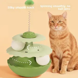 Cat Toy Anti-Tumble Cat Turntable Self-Entertainment Teaser Ball Stick Interactive Kitten Wand Stress Relief Small Kitten Toy Ball, Fun Interactive Playthings
