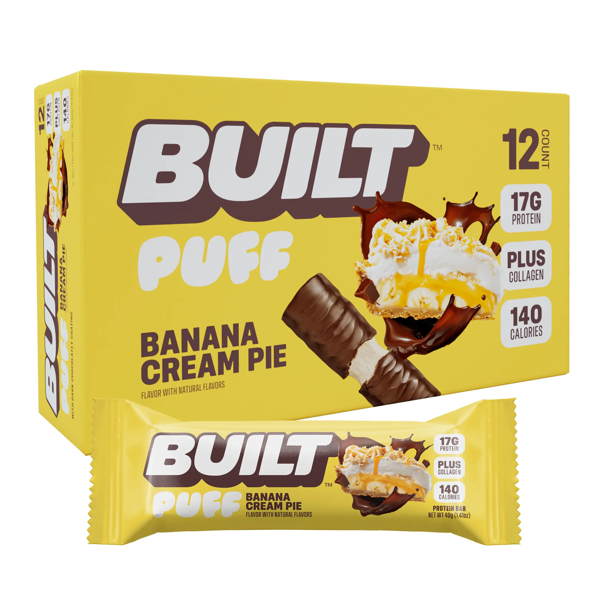 Built Bar, Puff Protein Bar, Banana Cream Pie, Protein Packed Snack, 12 Count Box
