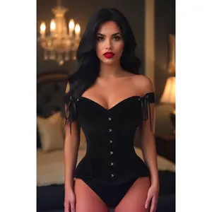 Top Drawer Black Velvet Steel Boned Corset w/Straps