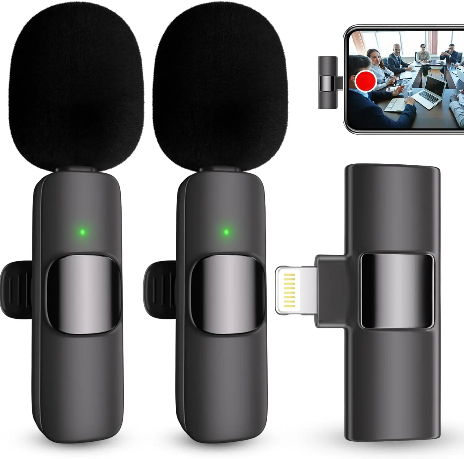 Wireless Lavalier Microphone for Lightning iPhone & iPad, 2 Pack Clip-On Mic, Plug & Play, AI Noise Reduction for TikTok, YouTube, Vlog & Video Recording Audio Smartphone