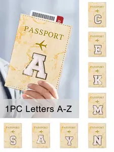 Vibrant Passport Holder, Embroidered Fur Pattern, Marble Texture, A-Z Letters, Unisex Vintage Business Passport Case, Passport Cover