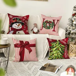 Christmas Tree Holiday Cushion Covers Sofa Set, 4 Piece Festive Throw Pillow Cases, Decorative Home Decoration for Christmas Season