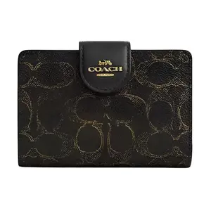 Coach Corner Zip 12 Letter Print Coated Canvas and Leather Wallet, Medium Size for Women, Brown