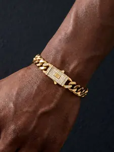 Copper Gold Plated Cuban Link Chain Bracelet, Unisex Six-Sided Grind Hip Hop Style, Thick Electroplated Non-Fading Luxury Jewelry