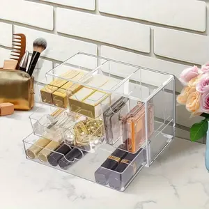 6-Compartment Transparent Acrylic Storage Box with 6 Drawers, Durable Plastic Organizer, Large Capacity Desktop Display Rack