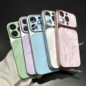 Minimalist Luxury Phone Case Compatible with iPhone 17/16/15/14/13 Pro Max. Features a large window design, faux leather with a wave pattern, soft edges, and full-coverage drop protection. Unisex for iPhone 16 Plus.
