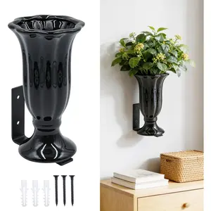 Modern Floating Wall Vase - Matte Black Ceramic Flower Vase with L-Shaped Metal Bracket - Minimalist Wall Mounted Planter for Fresh or Dried Flowers, Home Decor for Living Room, Bedroom, Entryway