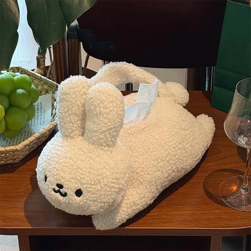 Cute Plush Rabbit Tissue Box Holder Organizer Living Room Napkin Storage Box Home Decoration Kawaii Tissue Case Napkin Dispenser