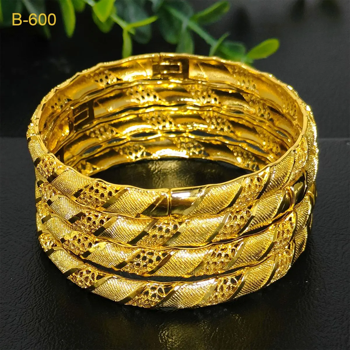 Women's 24K Gold Color Dubai Bangle Stack - Unisex Costume Jewelry, Ethiopian Fashion Hand Accessory, Saudi Wedding Wear Bride Gift