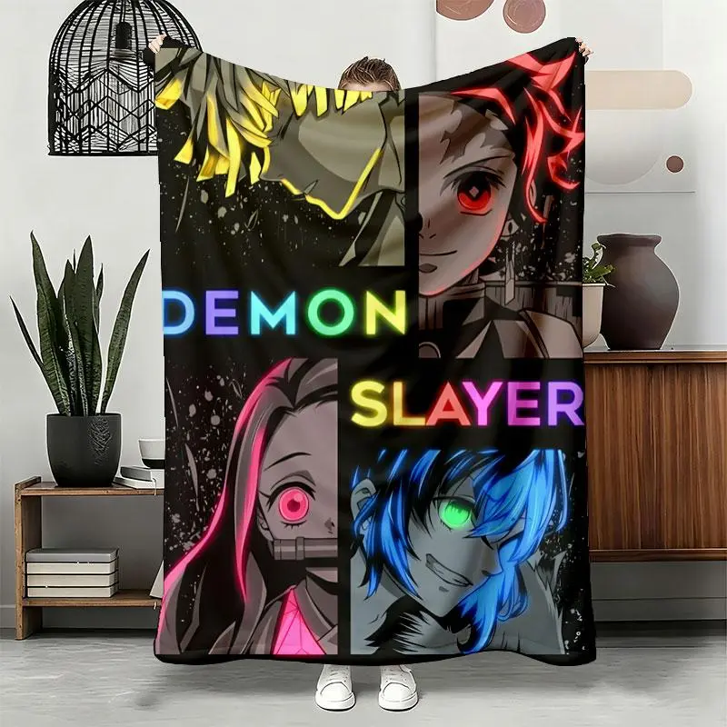 Demon Slayer Neon Colors Flannel Throw Blanket - Bedroom & Decorative Blanket, Soft Warm Touch, Cozy Softness, Cozy Throw for Cooler Indoor Evenings, Demon Slayer Neon Style Sparks Fandom Bedding Accessory Gift for Anime Fans