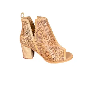 Western Chic Cowgirl Tooled Leather Western High Heeled Booties*