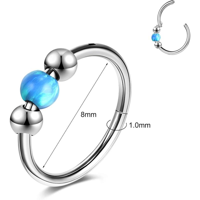 1 count 18G Opalite Nose Ring Hoop for Women 316L Surgical Steel  Septum Ring, Nose  , Helix, Rook, Conch, Tragus, Daith, and Cartilage Earring in / 8mm/10mm