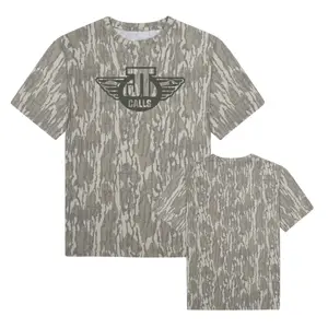 Mossy Oak Bottomland Washed Out Tee, Varsity Style Camouflage Tee, Sports Fan Apparel, High School Mascot Gear, 3D Camo T Shirt