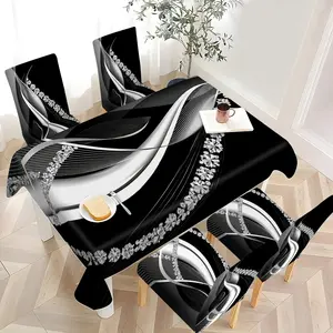 2/4/6/5/7 pieces of fashionable and high-end dining chair slipcover and tablecloth sets, thickened chair cover and tablecloth sets (1 tablecloth + 4 chair covers or 1 tablecloth + 6 chair covers), easy to care for, reusable, for home decoration