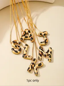 Women's Leopard Print Letter Pendant Necklace, Initial Letter Necklace, 26 English Alphabet Design, Ideal for Daily Wear & Special Occasions, Stylish Accessory