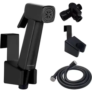 Handheld Bidet Sprayer for Toilet Lockable Push Button High Pressure Bathroom Sprayer for Cloth Diaper & Personal Hygiene Tank Mount No-Drill Install Stainless Hose Set Black