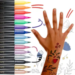 TRANSON Temporary tattoo Body Marker for Face Painting Body Painting 15colors Brush Tip Including Stencil Stickers