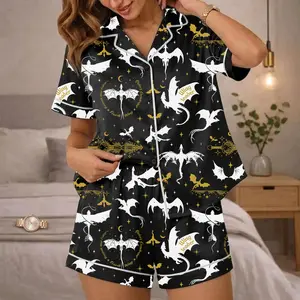 Fourth Wing Dragon Satin Pajama Shorts Set, Basgiath War College Sleepwear ,  Dragon Rider , Book Lover Pjs