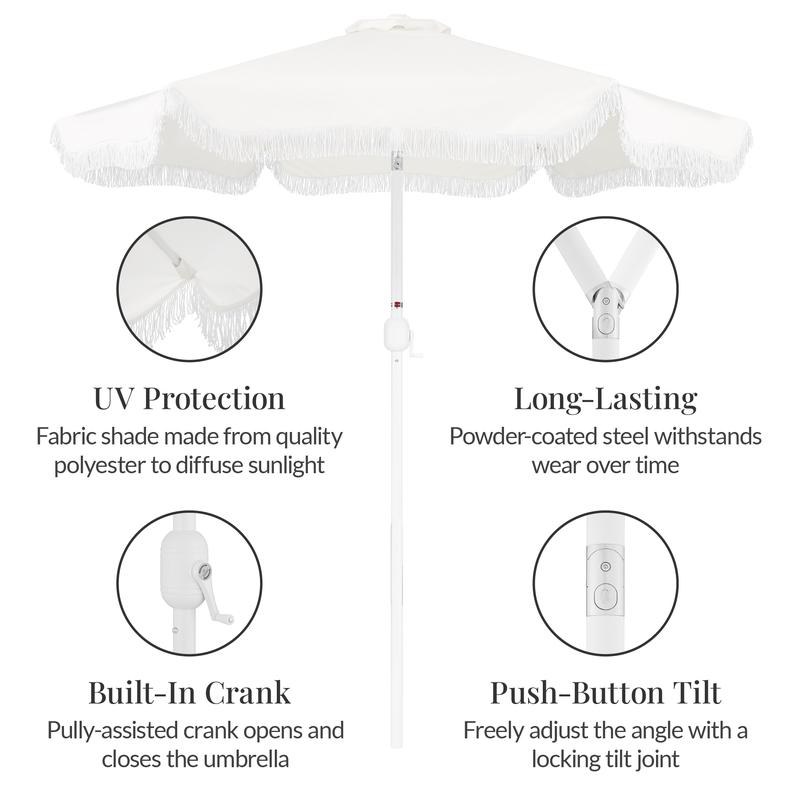 Best Choice 9ft Fringe Market Umbrella – Boho Patio Sunshade w/ Tilt, UPF50+, Steel Pole for Table, Pool, Deck
