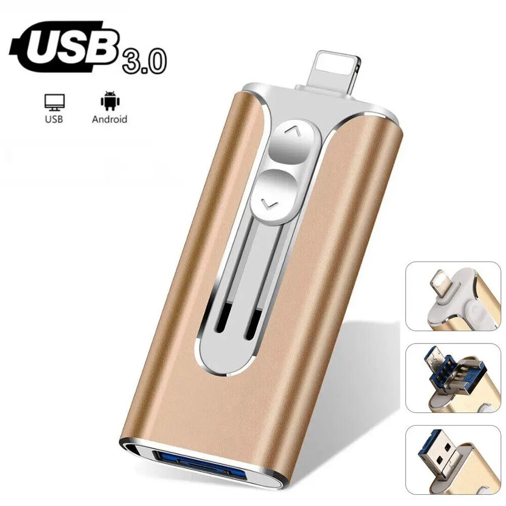 Flash Drive for iPhone & Type-C & Android Phones, 4 in 1 OTG USB 3.0 Memory Stick Photo Stick Pen Drive Thumb Drive 64GB 128GB 256GB 512GB 1TB-Backup & External Storage