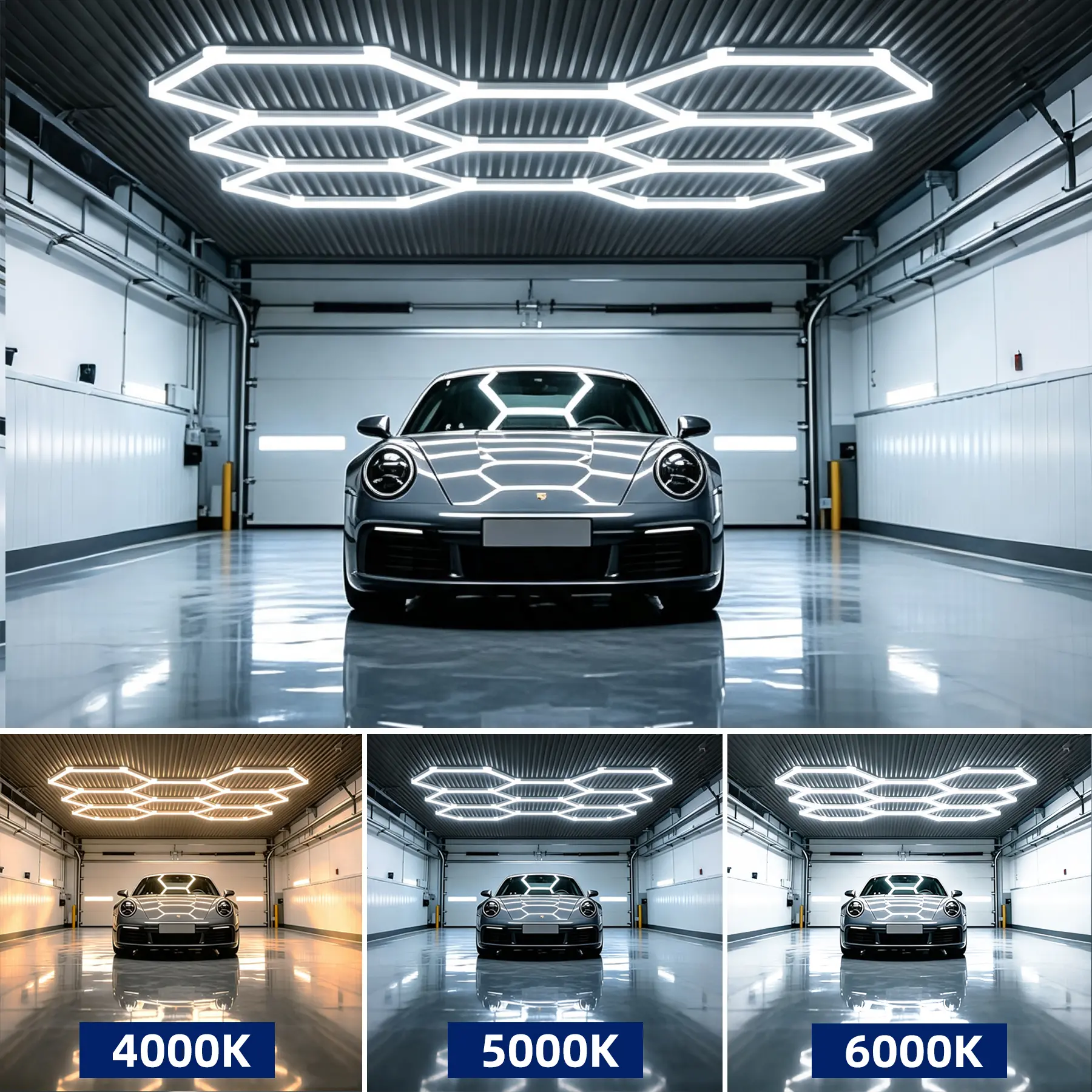 hexagon garage 8-Grid Ultra-Bright LED Hexagon Garage Light 25800 Lumens 245W 3-Color Adjustable 4000K 5000K 6000K DIY Honeycomb Ceiling Lighting for Large Garage Gym Salon Shop Basement Easy Install