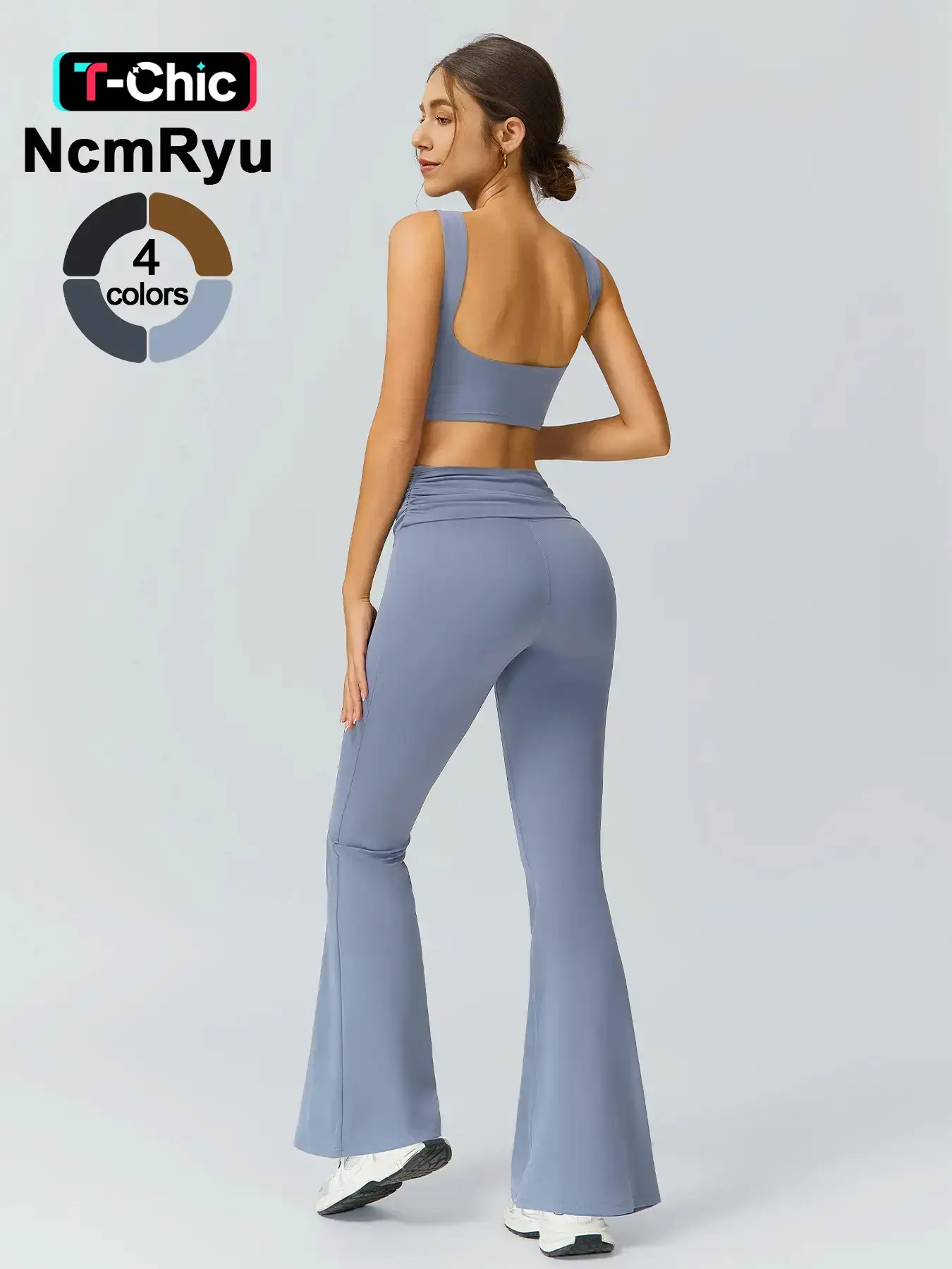 Women's Patchwork High Elastic Square Hollow-out Back Bra Stacked Waist Trousers Outdoor Running Flared Pants Gym sports training Ruched Sports Flare, Sportswear Activewear, Yoga Outfit Set Running Outfits