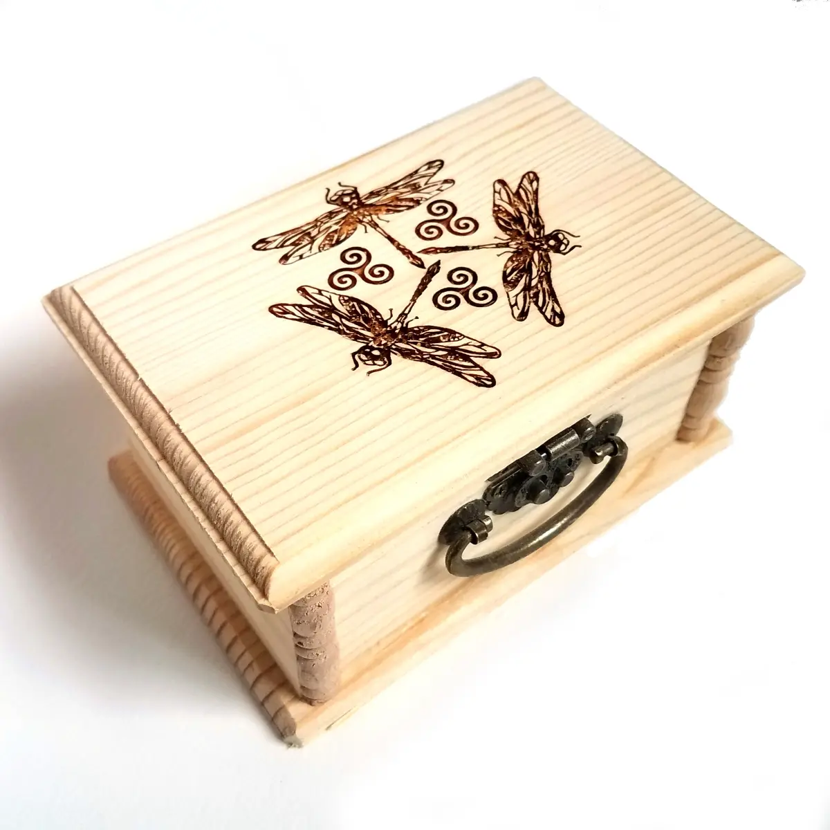 212 MAIN Engraved Dragonfly & Triskelion Wooden Storage Box with Metal Accents, Home Organiser for Small Items