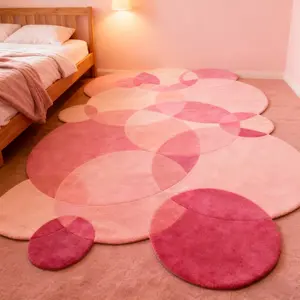 1pc Girly Style Bedroom Bedside Gradient Pink Irregular Shape Living Room Plush Carpet Fluffy Soft Lounge Anti-slip Carpet Home Sofa Area Creative Design Fluffy Modern Rug Washable Floor Mat