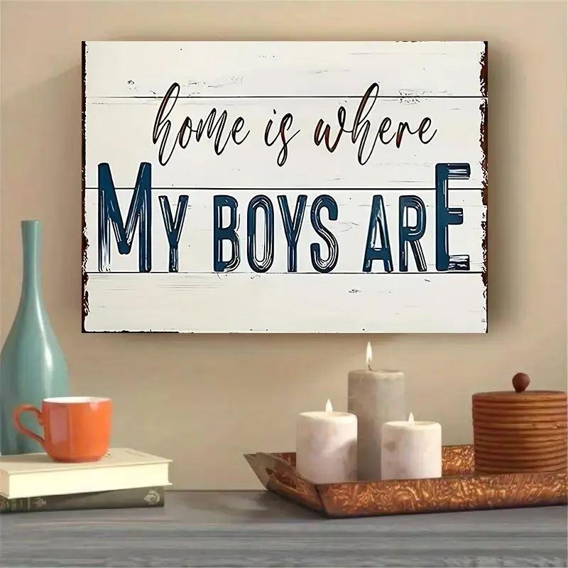 1 Piece "Home is My Boy's Place" Canvas Wall Art, Wooden Wall Art - Vintage Wood Board Design, Ready-to-Hang Decoration, Decorative Artwork, Suitable for Living Room, Bedroom - Perfect Gift for Anniversary, Wedding, Farmhouse Style, Durable Artwork