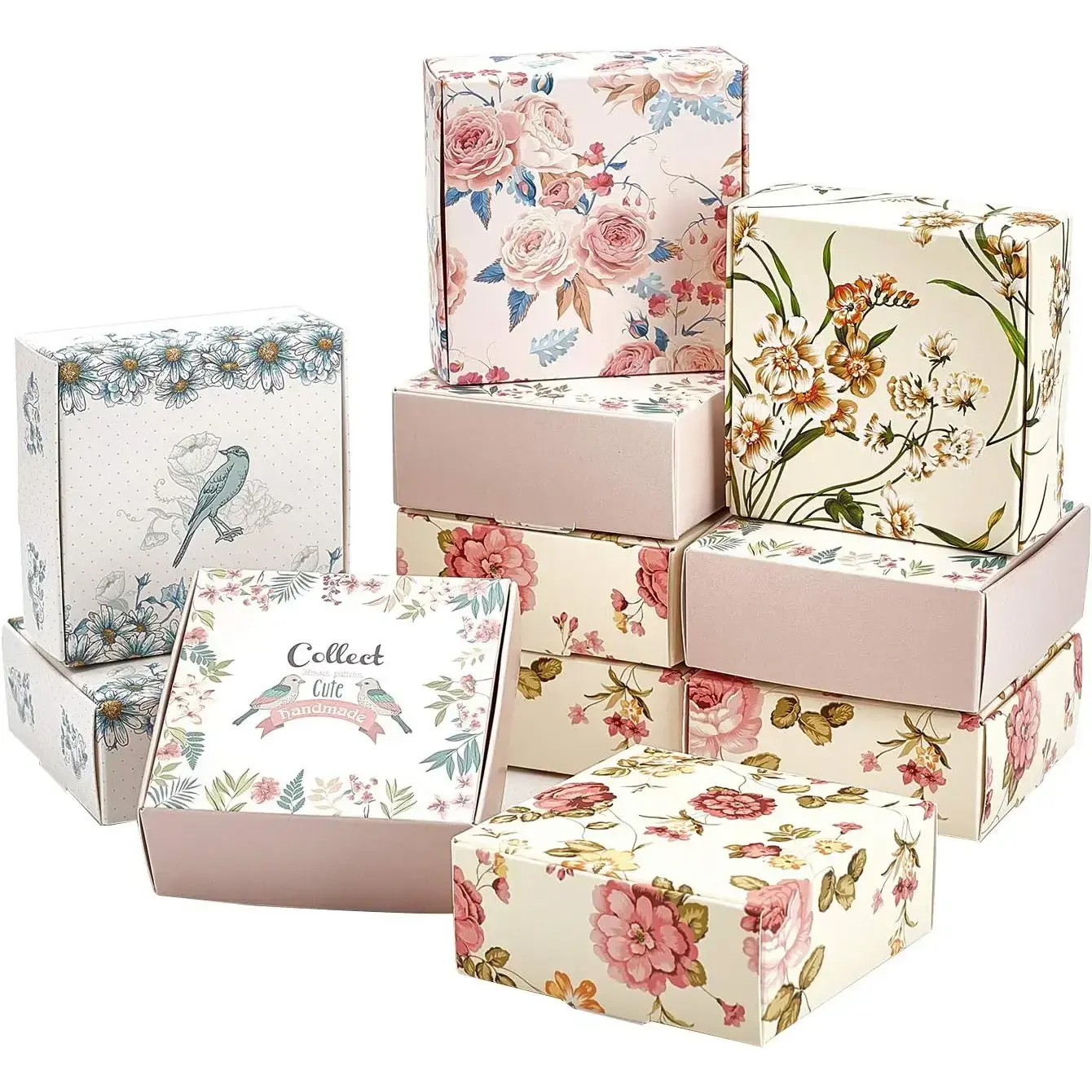 30 Pack Kraft Gift Box, 5 Style Flower Soap Boxes Gift Wrapping Box Cookie Treat Boxes for Homemade Soap Christmas Chocolate Candy Wedding Birthday Party Favors Gift Supplies 3 x 3 x 1.1