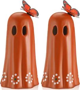 Dia De Los Muertos Ceramic Ghost Figurine with Simulated Butterfly Decoration 7 Inch Halloween Table Decor for Home Shelf Office