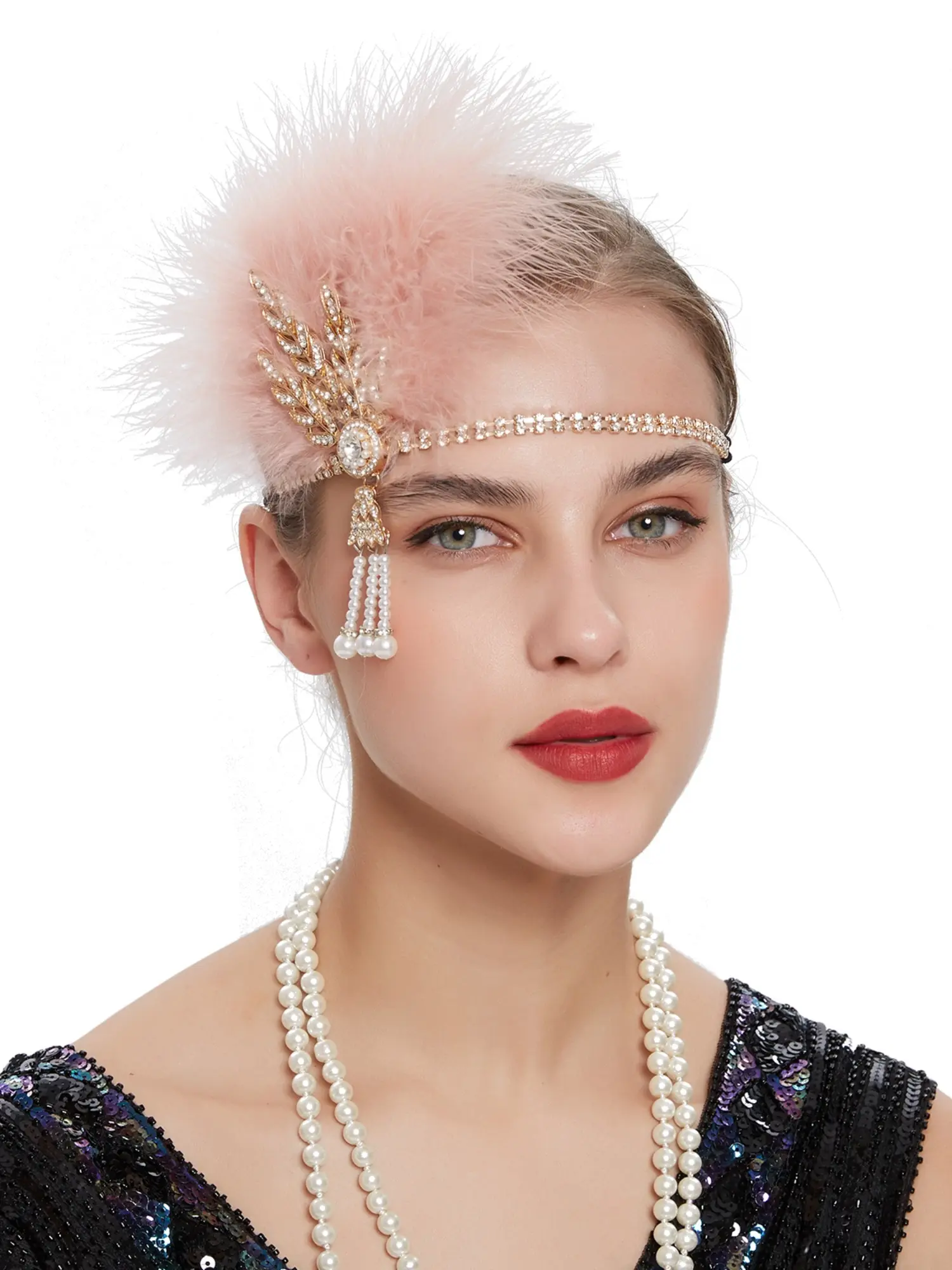 Elegant Gold and Cream‎ Feather Headband Shop 1920s Headpieces - Carnival Fluffy Feather Headband  main image 2