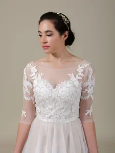 Boat neck ivory lace bolero wedding dress topper