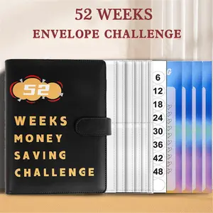 Savings Challenges Book Binder Budget Binder Savings Challenges Book PU Leather 52 Envelopes Waterproof A5 Portable Money Saving